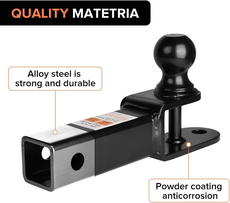 Donext ATV/UTV Trailer Hitch, Towing Ball Mounts with 2" Ball, Tow Hitch with Pin and Clip, Fits 2-Inch Receiver, Black - Image 3